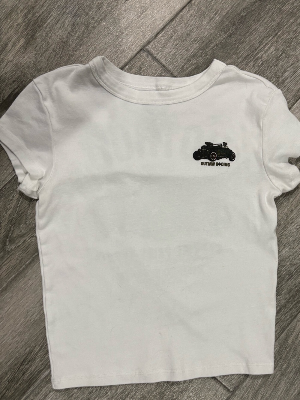 T.J.Maxx White Crop Top with Black Car Graphic